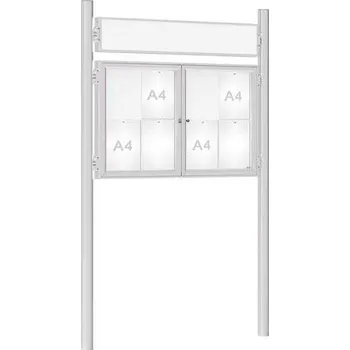 Informační tabulka Venkovní vitrína model 1000 dvoukřídlá 8 x A4, elox, včetně sloupků a záhlaví + doprava zdarma