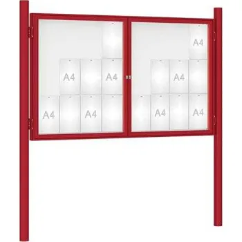 Informační tabulka Venkovní vitrína model 1000 dvoukřídlá, 24 x A4, červená, včetně sloupků + doprava zdarma