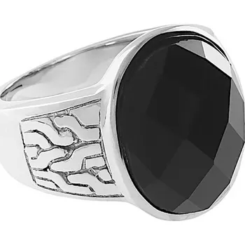 Souprava šperků MPM Dámský ocelový nerezový prsten s černým zirkonem 5395 (velikost 57) - stříbrné barvy