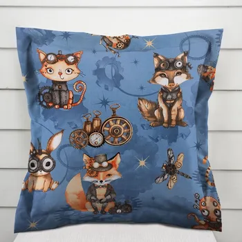 Povlak na dekorativní polštářek Dětský bavlněný povlak na polštář s lemem Sandra SA-581 Zvířátka vynálezci na modrém 35 x 45 cm