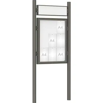 Informační tabulka Venkovní vitrína model 1000 9 x A4, šedá PRO, včetně sloupků a záhlaví + doprava zdarma