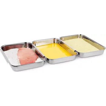 Misky na obalování z ušlechtilé oceli, 3ks,varianty: 3 misk 22 x 15 x 3 cm