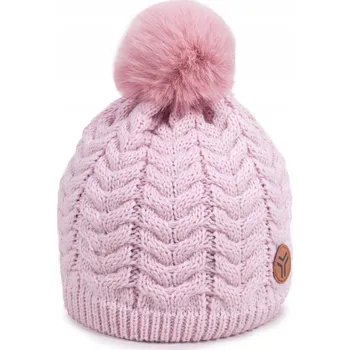Čepice Dívčí zimní Čepice s bambulkou a logem růžová 50-52 YOCLUB