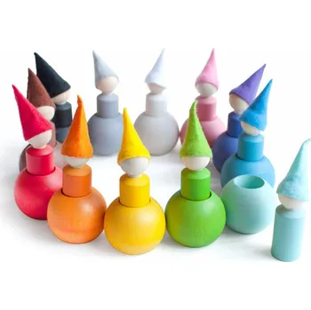 Dřevěná hračka Vzdělávací sada Ulanik Montessori dřevěná hračka „Small Peg Dolls with Hats and Balls?