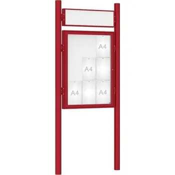 Informační tabulka Venkovní vitrína model 1000 9 x A4, červená, včetně sloupků a záhlaví + doprava zdarma
