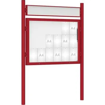 Informační tabulka Venkovní vitrína model 1000 18 x A4, červená, včetně sloupků a záhlaví + doprava zdarma