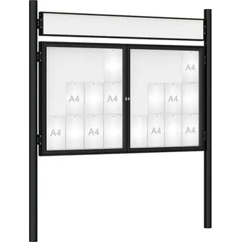 Informační tabulka Venkovní vitrína model 1000 dvoukřídlá 24 x A4, černá, včetně sloupků a záhlaví + doprava zdarma