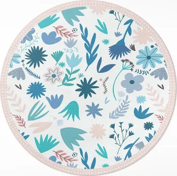 Koberec Koberec Kulatý Do interiéru, průměr 80 cm, pastelové květiny a rostliny v boho stylu