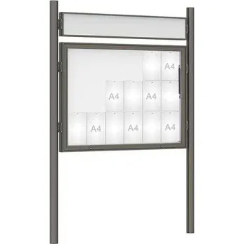 Informační tabulka Venkovní vitrína model 1000 18 x A4, šedá PRO, včetně sloupků a záhlaví + doprava zdarma
