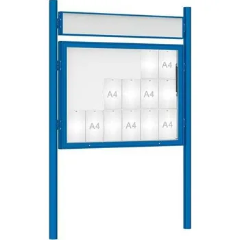 Informační tabulka Venkovní vitrína model 1000 18 x A4, modrá, včetně sloupků a záhlaví + doprava zdarma