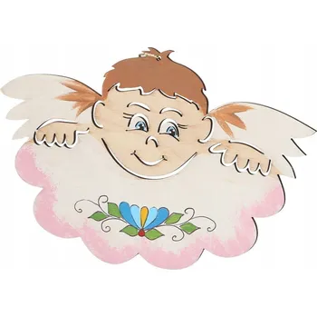 Obraz Velký kašubský andílek na obláčku (růžový, malovaný na dřevě)