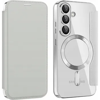 Pouzdro na mobilní telefon Flipové pouzdro Erbord pro Samsung Galaxy S25 stříbrné