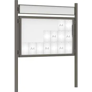 Informační tabulka Venkovní vitrína model 1000 21 x A4, šedá PRO, včetně sloupků a záhlaví + doprava zdarma