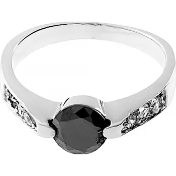 Souprava šperků MPM Dámský ocelový zásnubní nerezový prsten s černým zirkonem 6355 (velikost 57) - stříbrné barvy