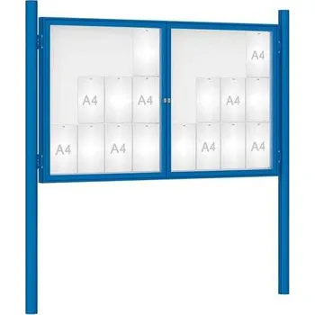 Informační tabulka Venkovní vitrína model 1000 dvoukřídlá, 24 x A4, modrá, včetně sloupků + doprava zdarma