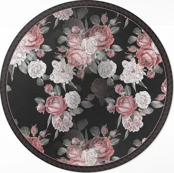 Koberec Koberec Kulatý do interiéru z vinylu, průměr 70 cm, retro design s krásnými květy růží
