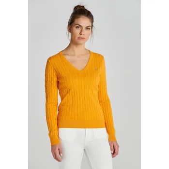 Dámský svetr SVETR GANT STRETCH COTTON CABLE V-NECK MEDAL YELLOW