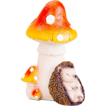 Dekorace ježek a houba, polyresin, 13,3x11x19,2 cm