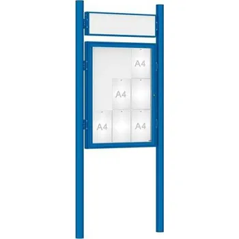 Informační tabulka Venkovní vitrína model 1000 9 x A4, modrá, včetně sloupků a záhlaví + doprava zdarma