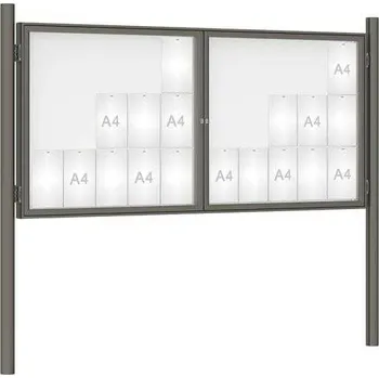 Informační tabulka Venkovní vitrína model 1000 dvoukřídlá, 30 x A4, šedá PRO, včetně sloupků + doprava zdarma
