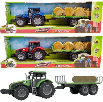 autíčko FARM SERVICE - Traktor s valníkem na seno se zvuky a světly