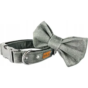 Obojek pro psa Obojek pro psa s motýlkem, sada obojek a mašle - Šedý, S