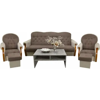 Obývací stěna Sedací souprava Petra 3F+1+1+2T hnědá/béžová