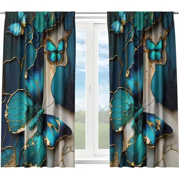 HOTOVÉ KRÁTKÉ ZÁCLONY NA ŽABKY S ŘASÍCÍ PÁSKOU 140X160 ZÁVĚS DO KUCHYNĚ MOTÝLI 182