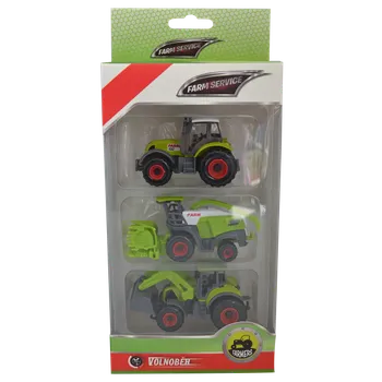autíčko FARM SERVICE - Set zemědělských strojů: traktor, kombajn, traktor s čelním nakladačem 1:64