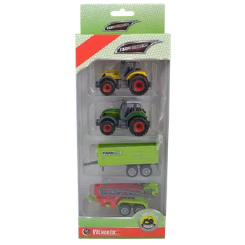 autíčko FARM SERVICE - Set zemědělských strojů: 2x traktor, valnik, postřikovač 1:64