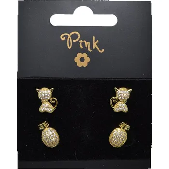 Doplněk pro panenku Pozlacené náušnice SET 4 ks OPIČKA a ANANAS