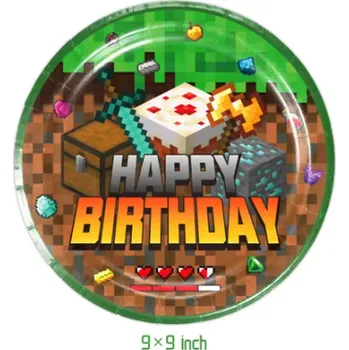 Dětský míč Narozeninová party dekorace s motivem Minecraft Varianta: 10x talířek (23 cm)