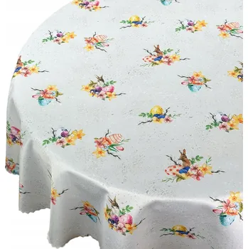 ubrus Ubrus Odolný Skvrnám Vánoční Velikonoční Šedý Zajíc Vajíčka Kruh prům. 150 cm