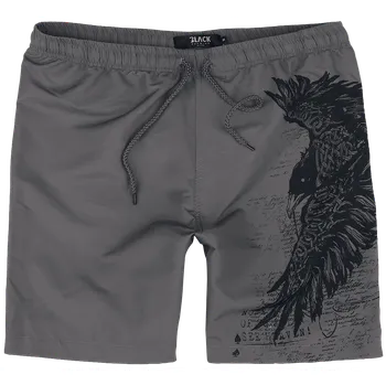 Pánské plavky Plavecké šortky z Black Premium by EMP - Swim Shorts with Raven Print - Muži - šedá