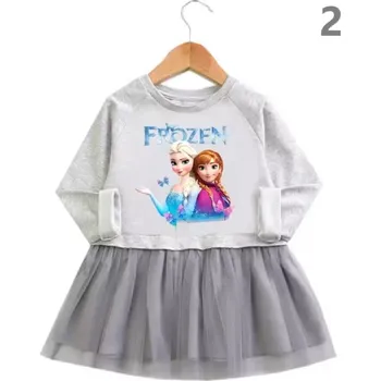 Frozen (Ledové království) Dívčí bavlněné šaty s dlouhým rukávem "Frozen" - Ledové království (šedé) Motiv: 2 Anna a Elsa, Velikost: 100 (3 roky)