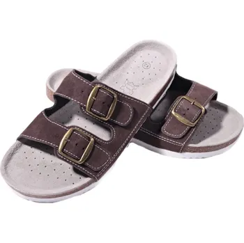 Pánské pantofle GiNo Pánské kožené korkové pantofle - Hnědé Velikost: 44