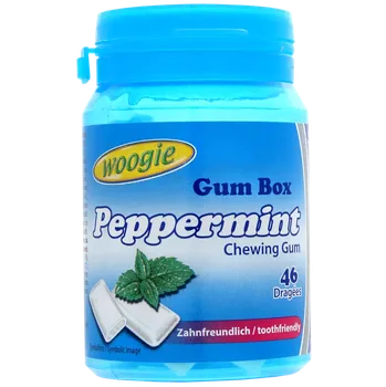 Bonbon Žvýkačky peppermint bez cukru, dóza 46 ks [Woogie, 64,4 g]