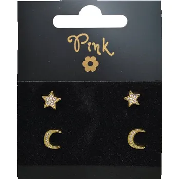 Doplněk pro panenku Pozlacené náušnice SET 4 ks MĚSÍC a HVĚZDA