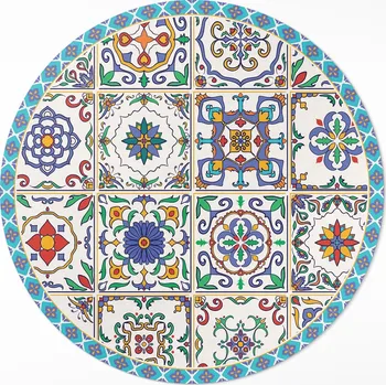 Koberec Dekorativní Kulatý Koberec z vinylu, průměr ⌀ 110 cm, Vzorované podlahové dlaždice