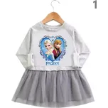 Frozen (Ledové království) Dívčí bavlněné šaty s dlouhým rukávem "Frozen" - Ledové království (šedé) Motiv: 1 v srdci, Velikost: 130 (6 let)
