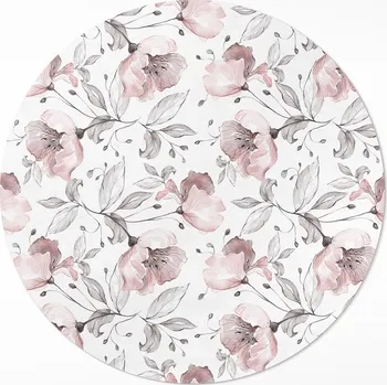 Koberec Kulatý Koberec PVC Rozměr ⌀ 70 cm Krásné malované akvarelové květiny rostliny