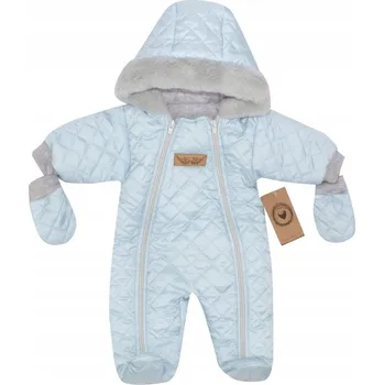 Kojenecká kombinéza Zimní prošívaná kombinéza s kožešinou a kapucí + rukavice - modrá, 56