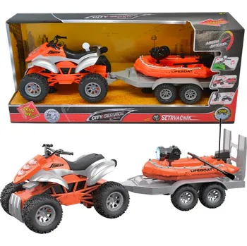 autíčko CITY SERVICE CAR - 1:16 Čtyřkolka s přívěsem - nafukovací člun