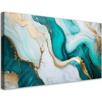 Obraz Obraz na plátně, Tyrkysový Kámen Mramor se Zlatem 100x50