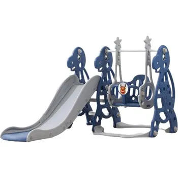 skluzavka Emporio Dinosauří plastová skluzavka s houpačkou a košíkem, modrá, 170 × 140 × 105 cm