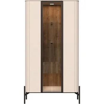 Knihovna Vysoká vitrína s ovětlením Renfri - béžová, tabákový dub