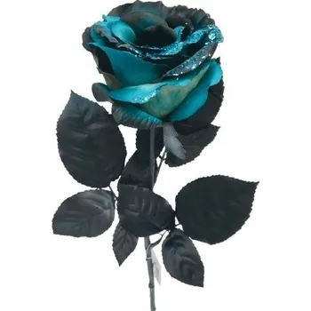 umělá květina RŮŽE S SE TŘPYTKAMI MODRO-ČERNÁ list do vázy svátek kytice 65cm dekorace
