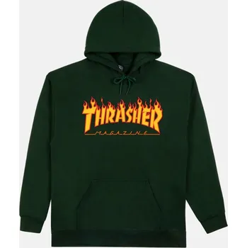 Pánská mikina Thrasher Mikina Thrasher, Flame Logo forest green 2025 Velikost: L