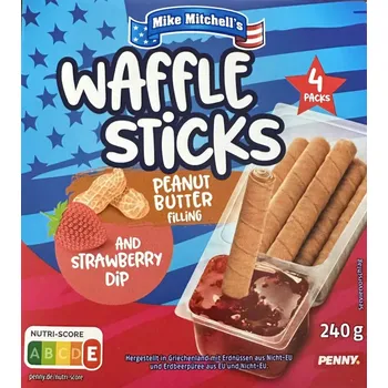 Čokoláda Mike Mitchell's Waffle Sticks – Arašídová náplň a jahodový dip (240 g)