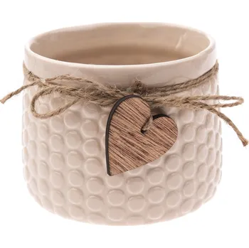 Biokrb Keramický obal na květináč Heart, béžová, 8,8 x 11 cm